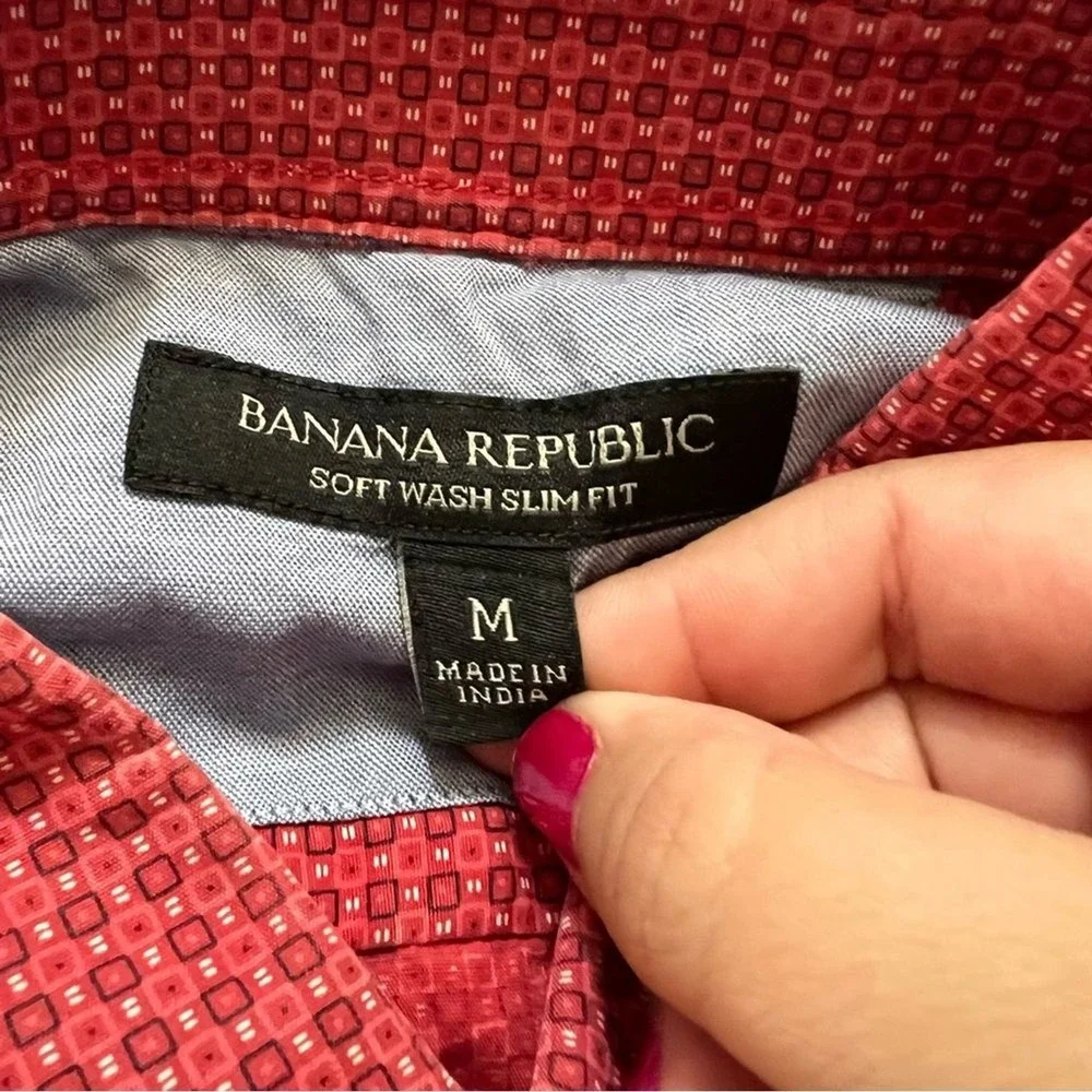 Banana Republic Soft Wash Slim Fit Cotton Button Down Shirt Preppy Western Sz‎ M